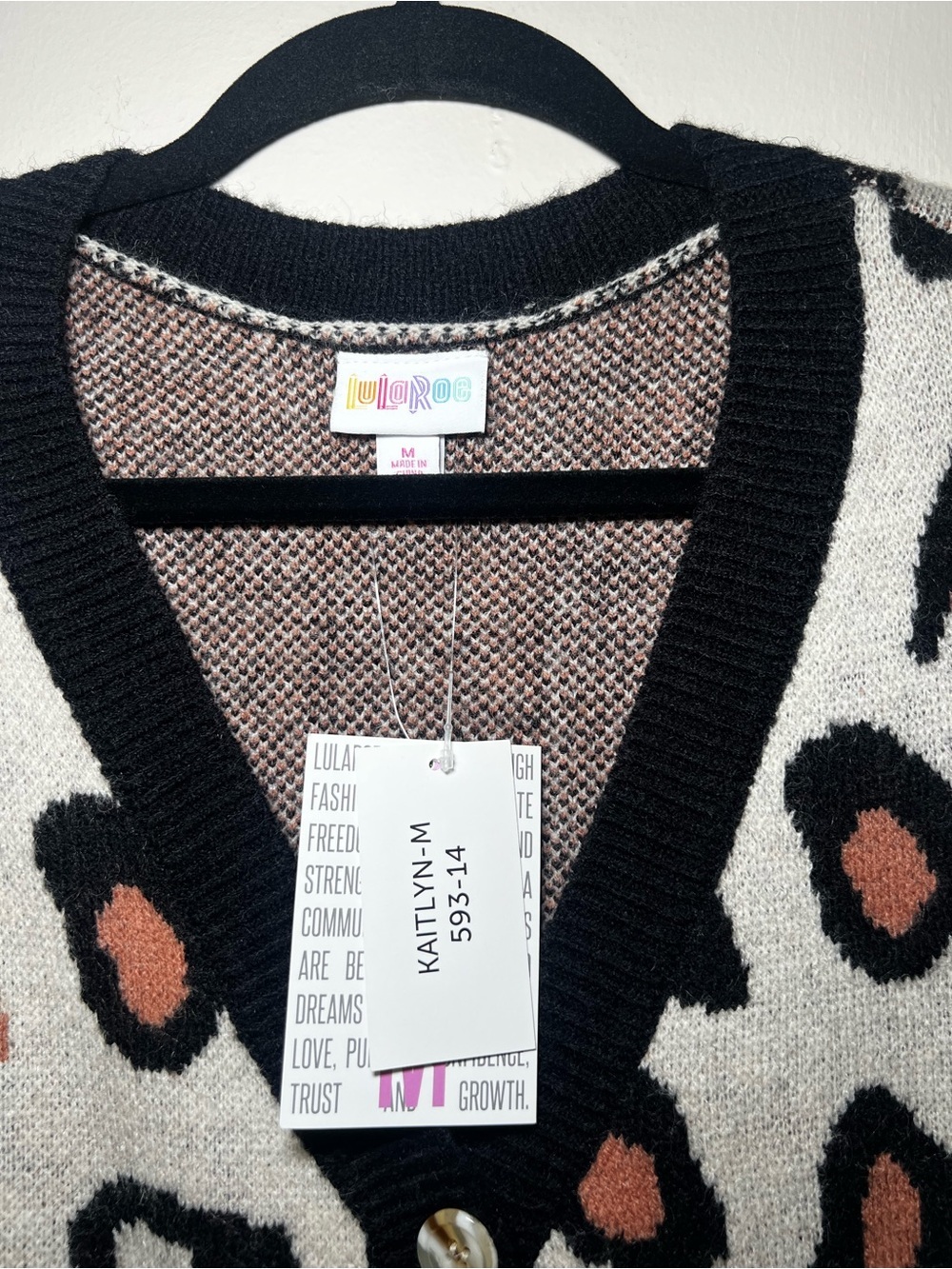 LuLaRoe Leopard Print Button Cardigan - Gray, Brown & Black - Picture 2 of 5